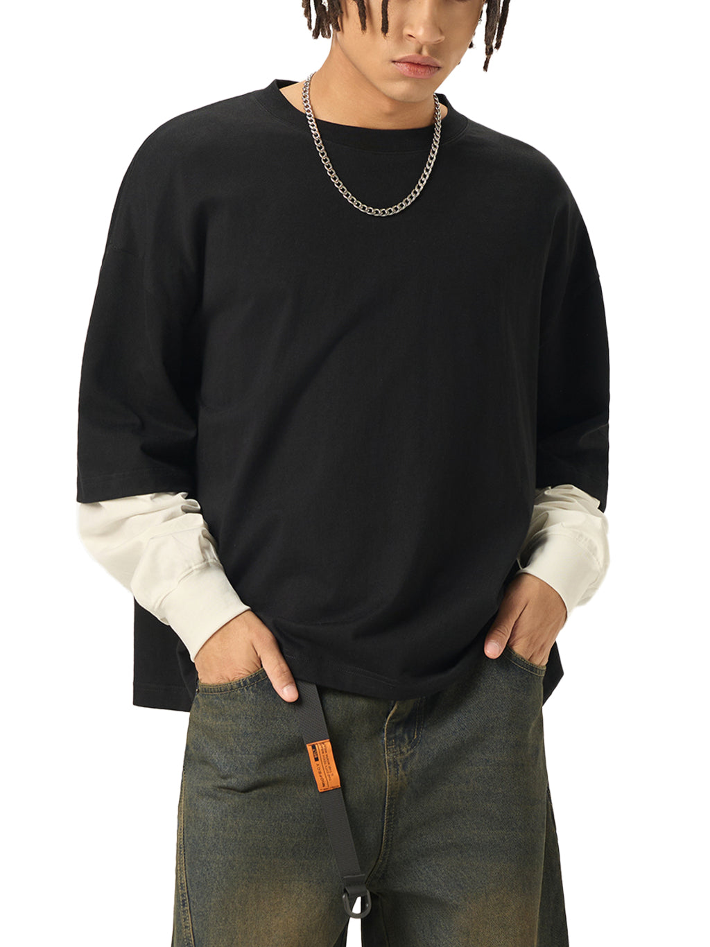 Layered Contrast Sleeve 100% Cotton T-Shirt