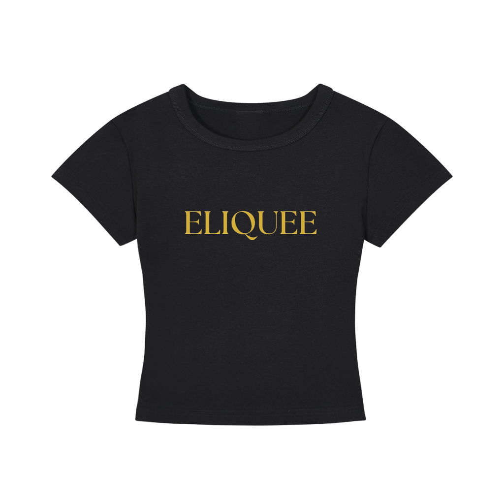 ELIQUEE Gold Lettering Black Cropped T‑Shirt