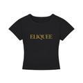 ELIQUEE Gold Lettering Black Cropped T‑Shirt