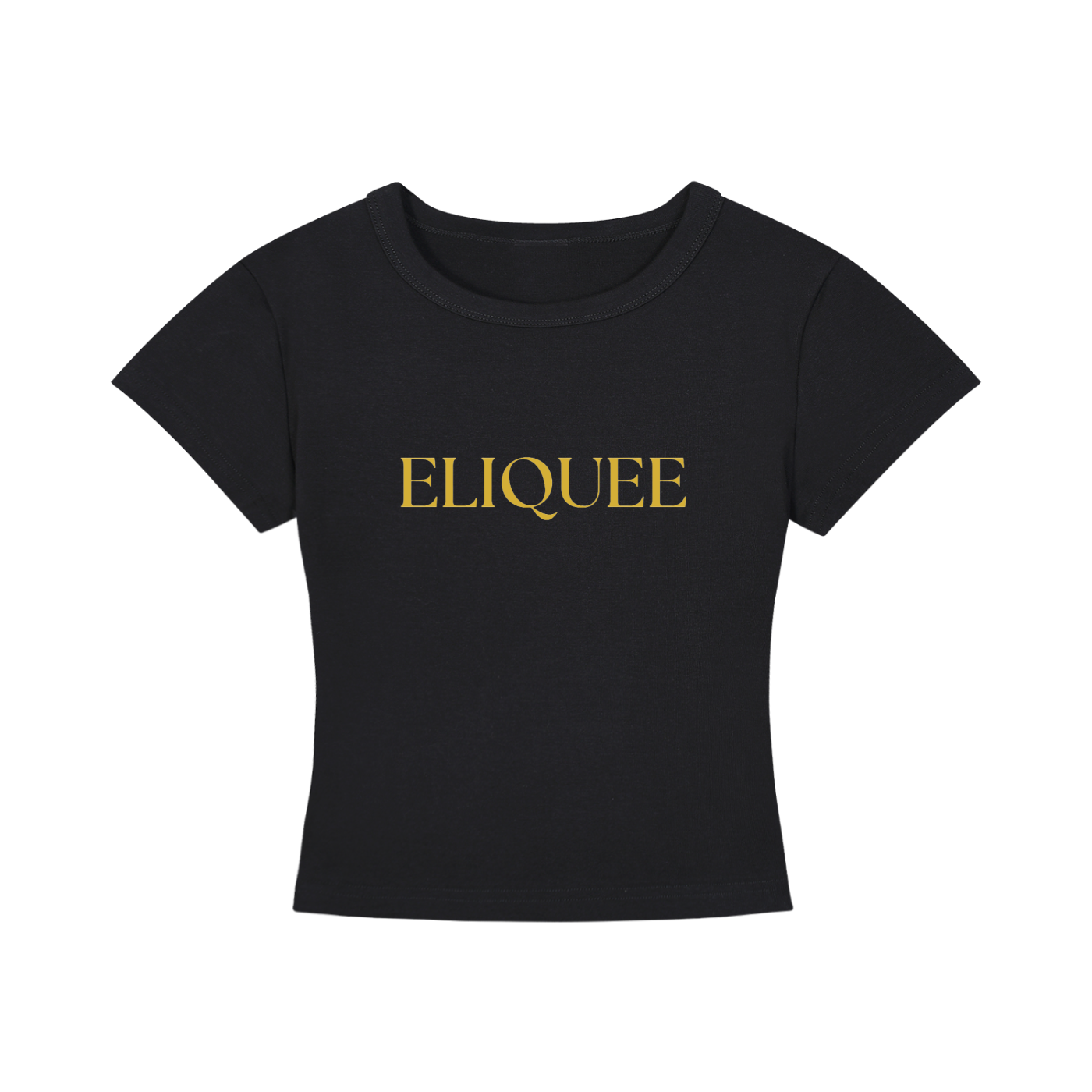 ELIQUEE Gold Lettering Black Cropped T‑Shirt