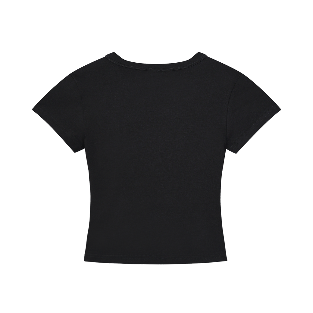 ELIQUEE Gold Lettering Black Cropped T‑Shirt