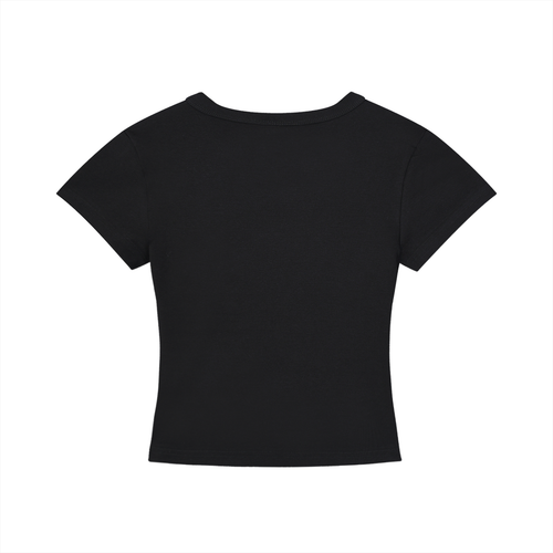 ELIQUEE Gold Lettering Black Cropped T‑Shirt