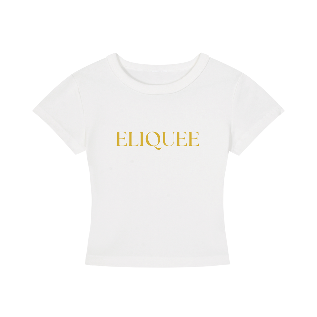 ELIQUEE Gold Lettering White Cropped T‑Shirt