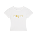 ELIQUEE Gold Lettering White Cropped T‑Shirt