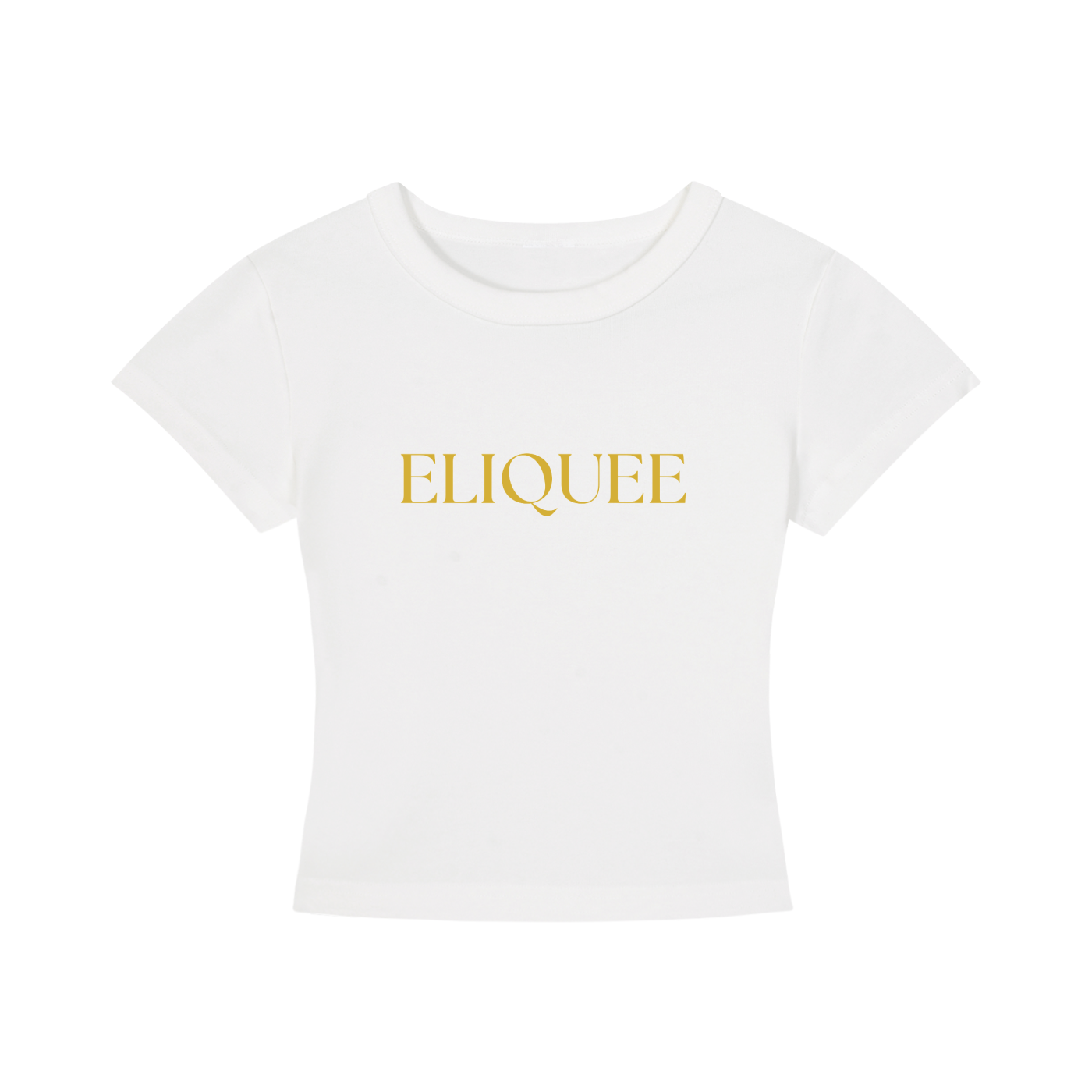 ELIQUEE Gold Lettering White Cropped T‑Shirt